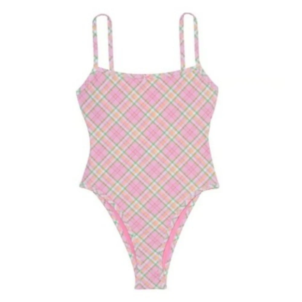 New!Pink X Frankies Bikini‎ August One Piece Swimsuit Strawberry Plaid